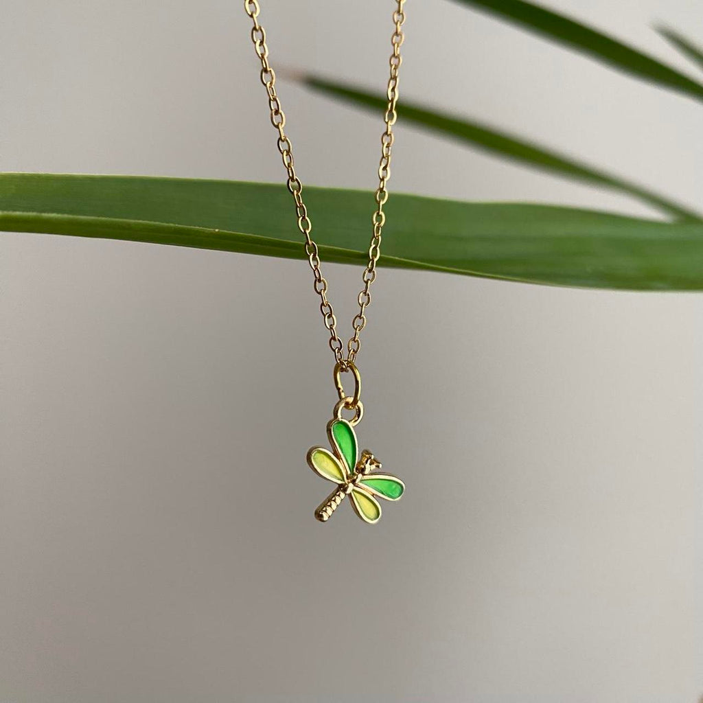 Green And Yellow Enamel Dragonfly Pendant Chain - Image 2