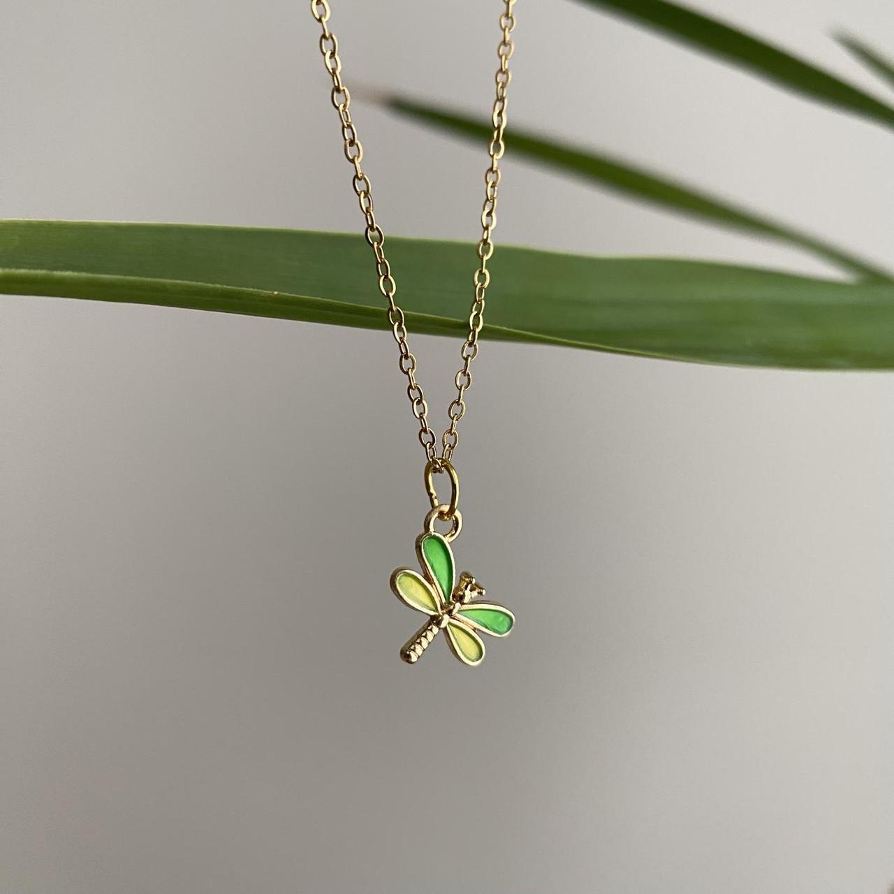 Green And Yellow Enamel Dragonfly Pendant Chain - Image 2