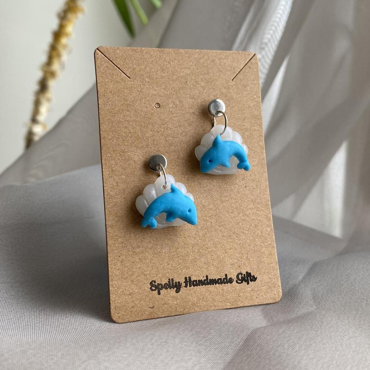Handmade Dolphin On Seashell Polymer Clay Dangle