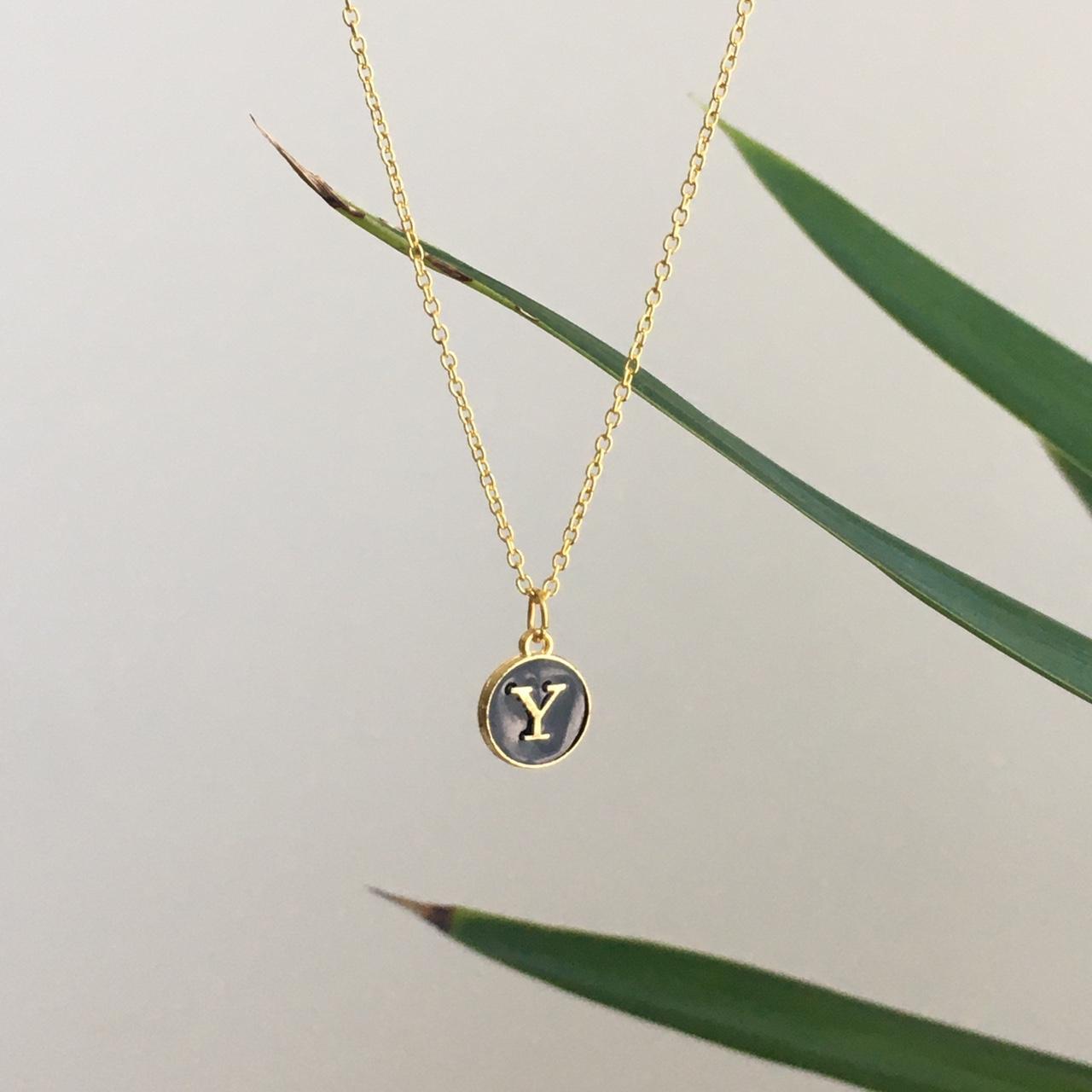 Letter Y Initial Black Enamel Pendant Chain