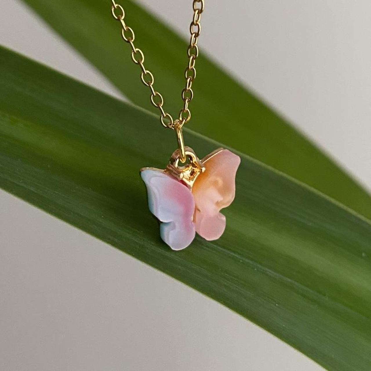 Purple And Pink Butterfly Pendant Chain Necklace