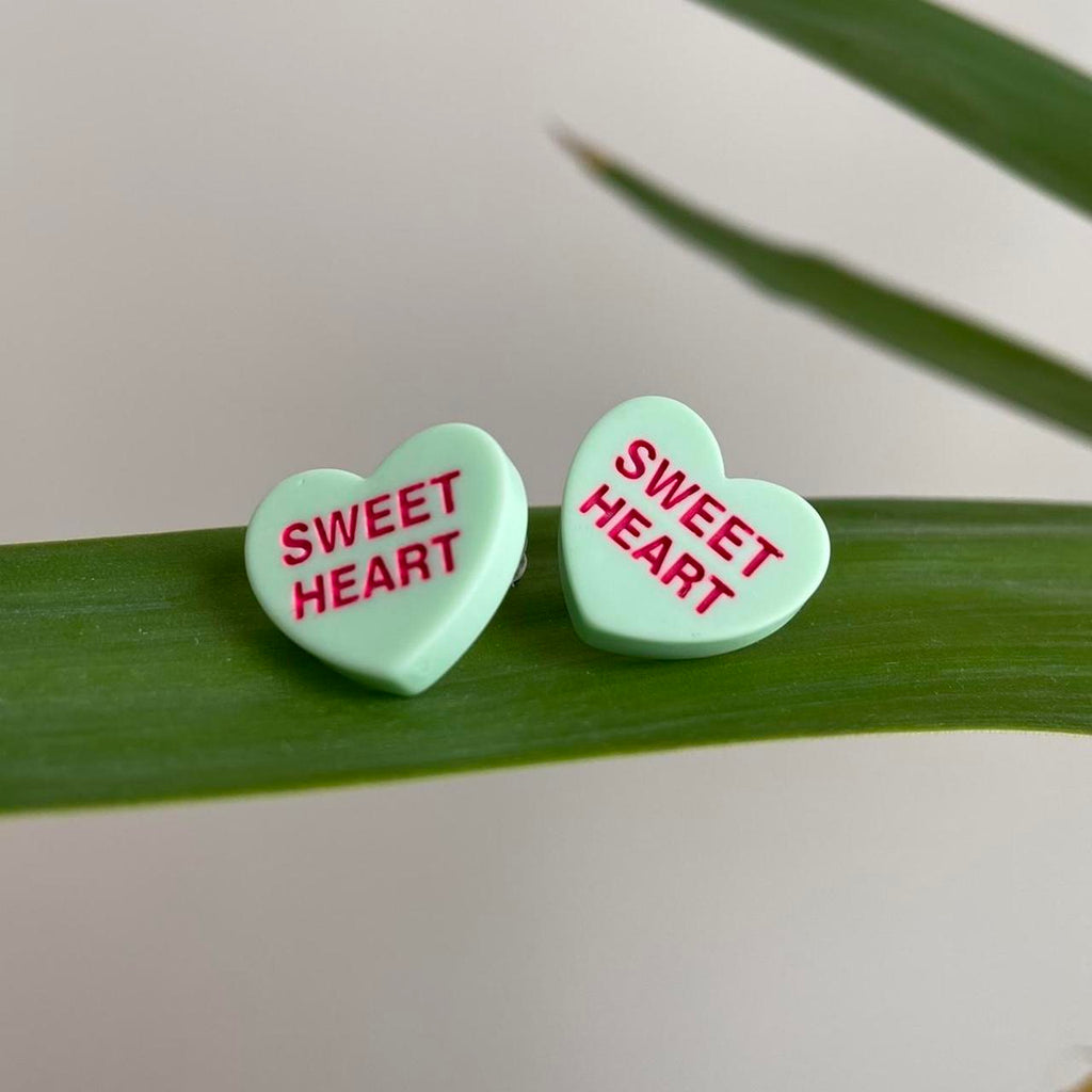 Green Sweet Heart Valentines Day Candy Shaped Stud
