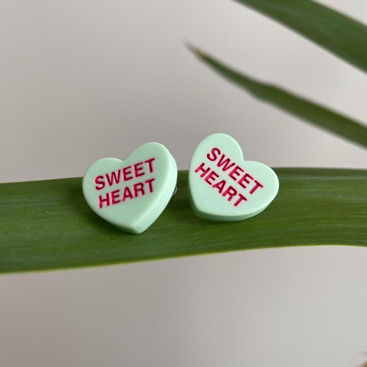Green Sweet Heart Valentines Day Candy Shaped Stud