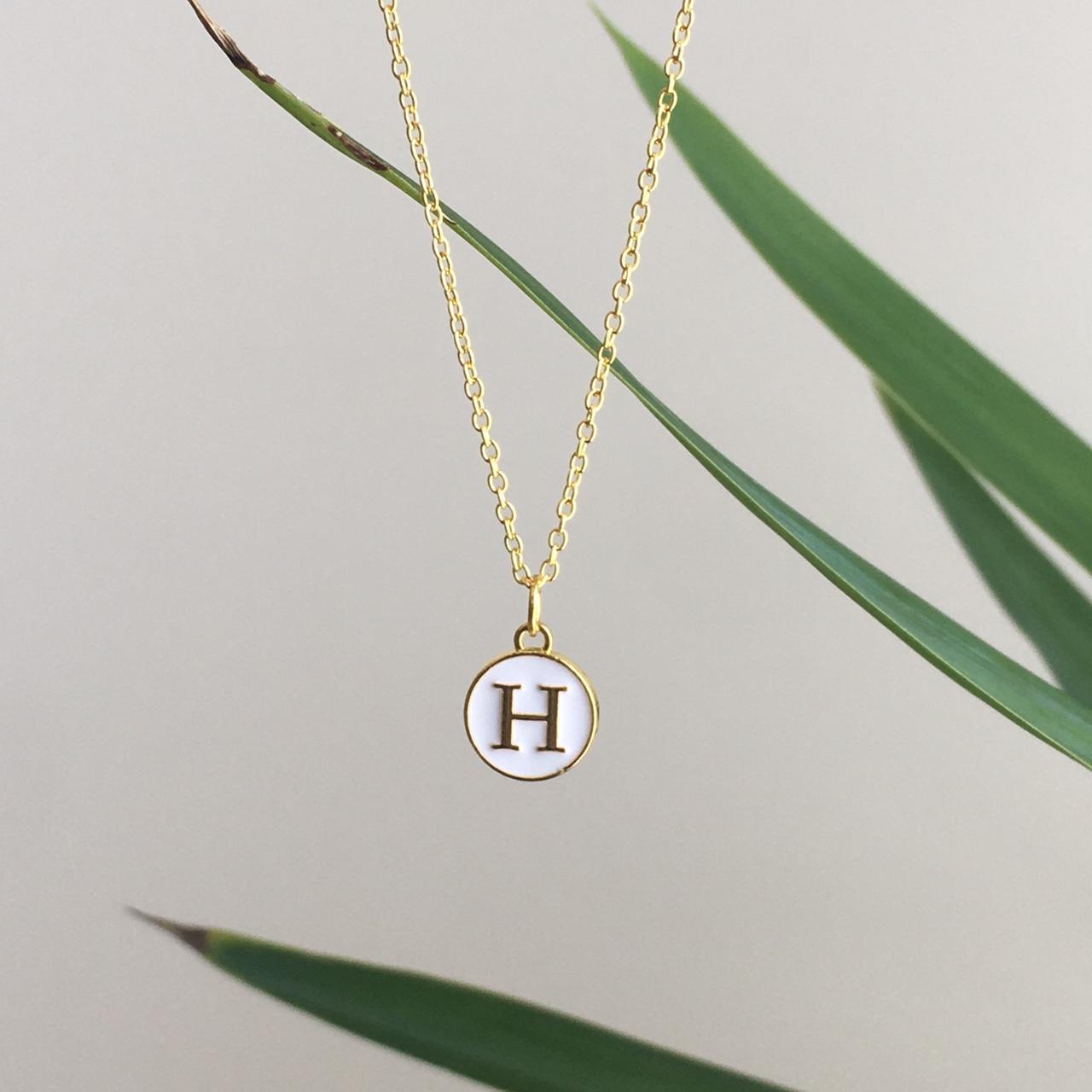 Letter H Initial White Enamel Pendant Chain Necklace