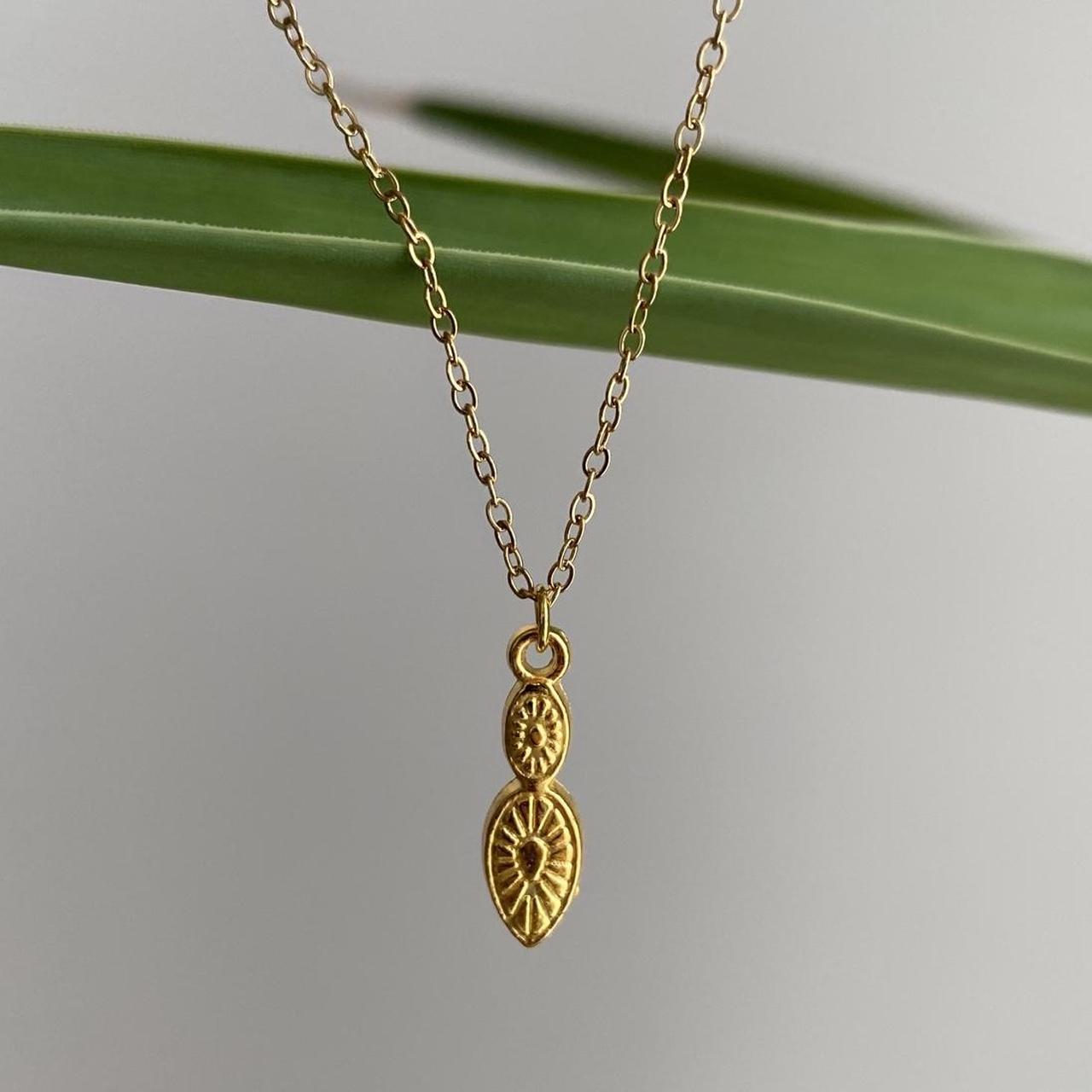 Gold Elegant Double Oval Pendant Chain Necklace - Image 2